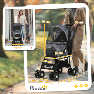 Carrito para Perros Plegable Cochecito para Mascotas Carrito para Perros Pequeños con Cesta de Almacenaje Capota Ajustable Ventana de Malla y 2 Ruedas Universales 81x48x99 cm Gris