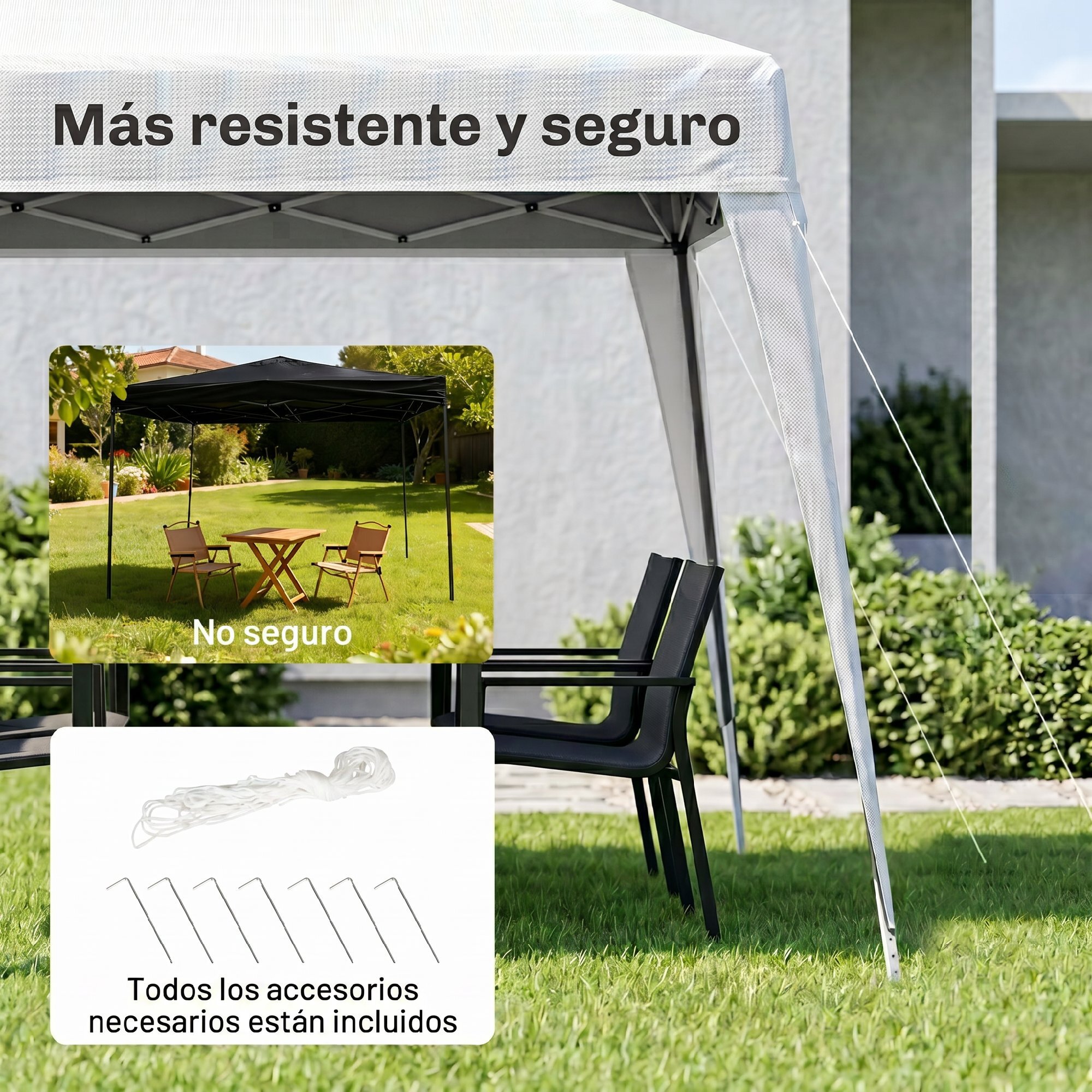 Outsunny Carpa Plegable 2,4x2,4 m, Pop-up, Cenador Pabellón de Jardín, Altura Ajustable con Bolsa de Transporte, Anti-UV, Impermeable, Gazebo para Camping, Fiestas, Exterior, Blanco