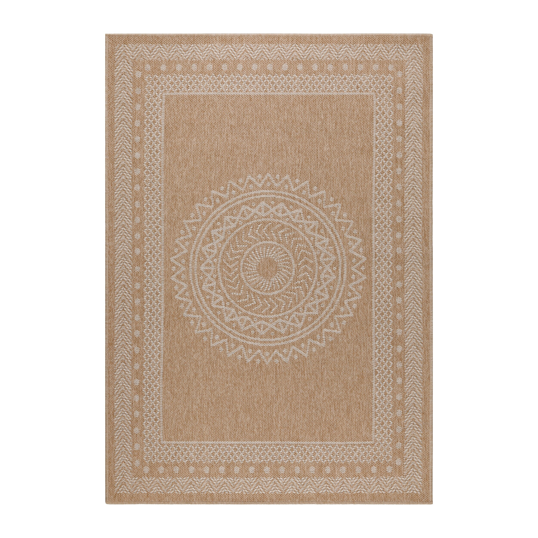 DHAKA - Tapis intérieur/extérieur aspect jute motif mandala beige