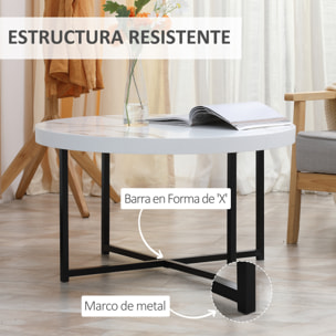 Mesa de Centro con Encimera Símil Mármol Marco de Metal para Oficina 80x80x45 cm