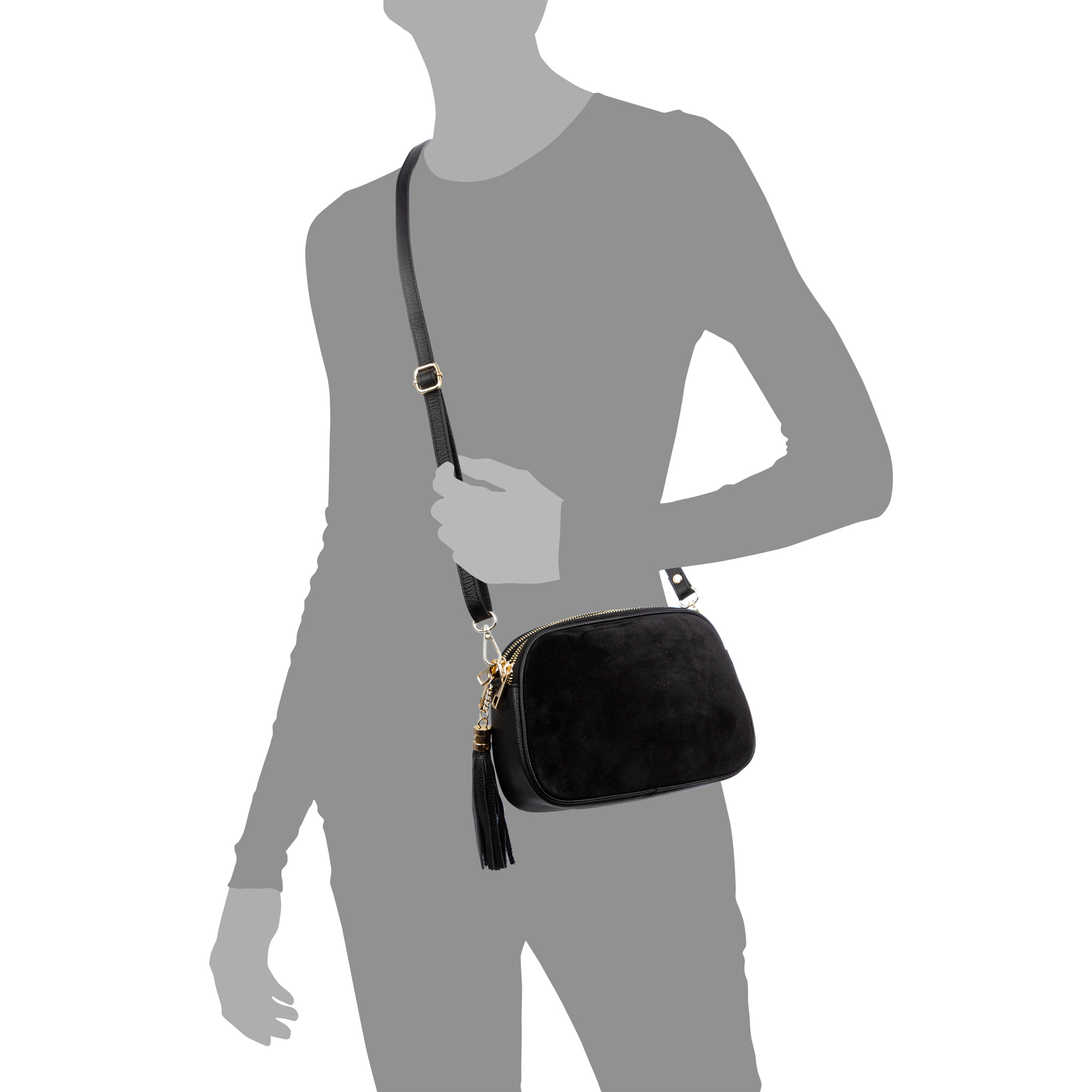 Aliminusa bolso bandolera Mujer. Piel auténtica Gamuza y Dollaro.