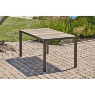 BOSTON - Table de jardin en alu anthracite plateau en polywood imitation bois