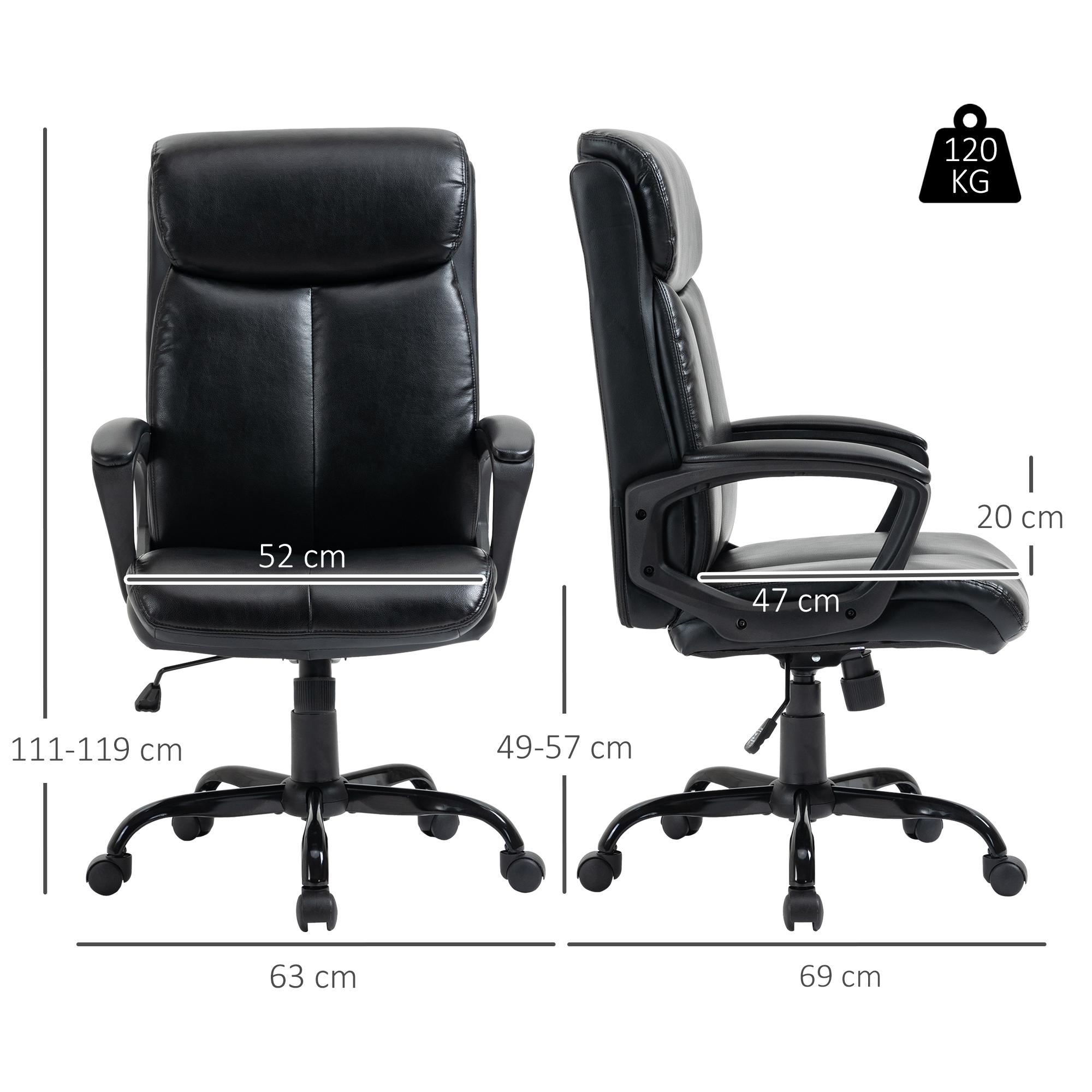 Silla de Oficina Giratoria Silla de Escritorio Ergonómica con Altura Ajustable Reposabrazos y Respaldo Acolchado de Piel Sintética 67x69x111-119 cm Negro