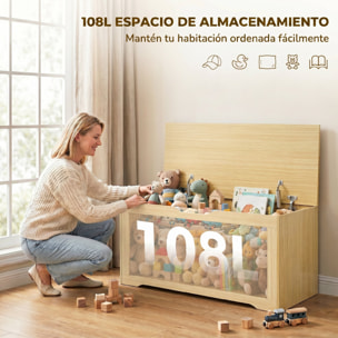 Baúl de Almacenaje 108L, Banco de Almacenaje con Panel de Ratán, Tapa Elevable, Brazos de Soporte, Diseño Sin Tiradores, para Recibidor, Pasillo, Dormitorio, Salón, 80x40x45 cm, Roble