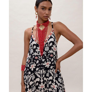 Abito lungo con spalline e stampa etnica