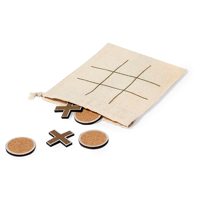 Gioco tris 10 pezzi in sughero naturale. Copertina in cotone