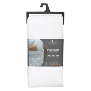 Drap-housse en coton - blanc - bonnet H30cm - 90x190 cm