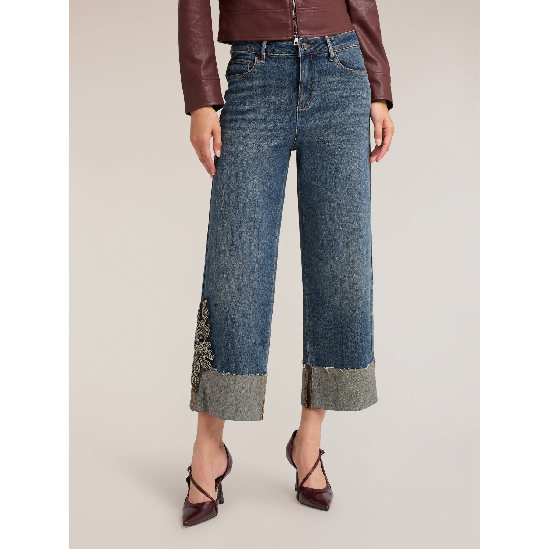 Motivi - Jeans cropped con patch ricamato - Azzurro