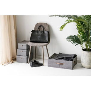 Set 3 scatole Noto in tessuto grigio scuro con coperchio e linguetta in ecopelle