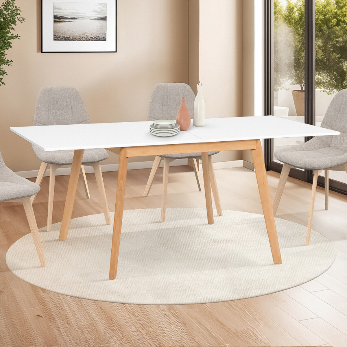 Table à manger dépliable Scandi bois et blanc 80-160cm