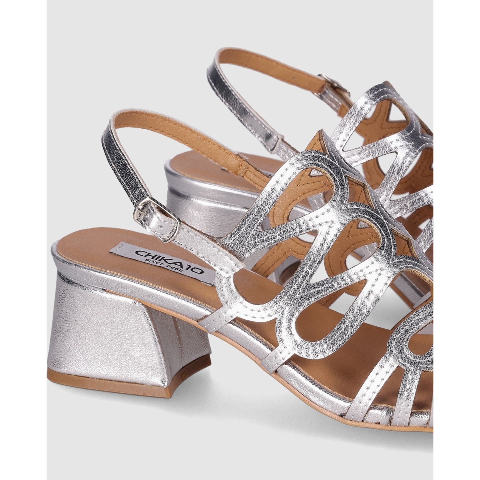 Sandalias de Piel Sintética - Plata - Tacón: 5 cm