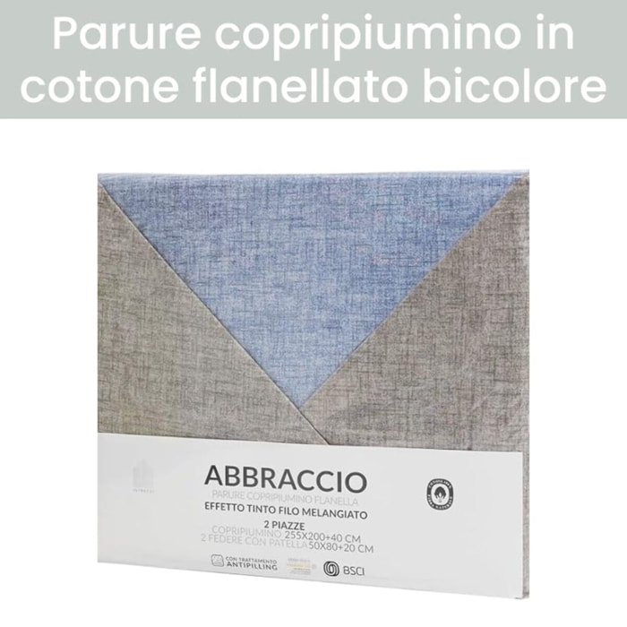 Intrecci - Set Copripiumino, 100% Flanella di Cotone, Morbido e Caldo, Sacco Copripiumino 1 Federa/e, Effetto Tinto in Filo, Double Face, Una Piazza e Mezza