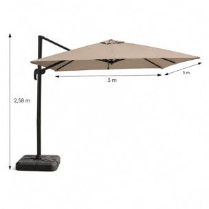 Parasol carré 3x3 déporté rotatif taupe en aluminium RAFAELA