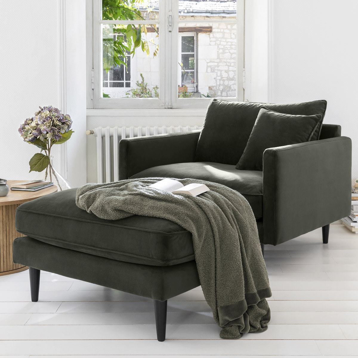 Fauteuil XL "Candice" velours vert kaki