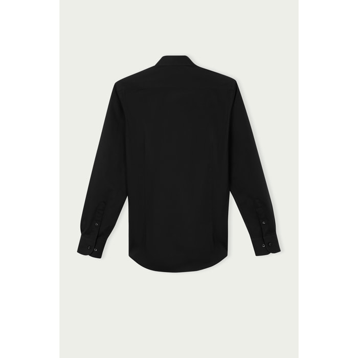 Camicia Uomo 1 Bottone Francese Slim Cotone Unito Nero