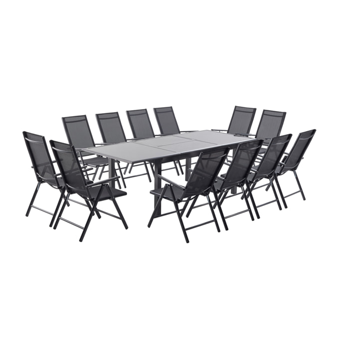 Table de jardin et 12 chaises en aluminium gris BAFFADI