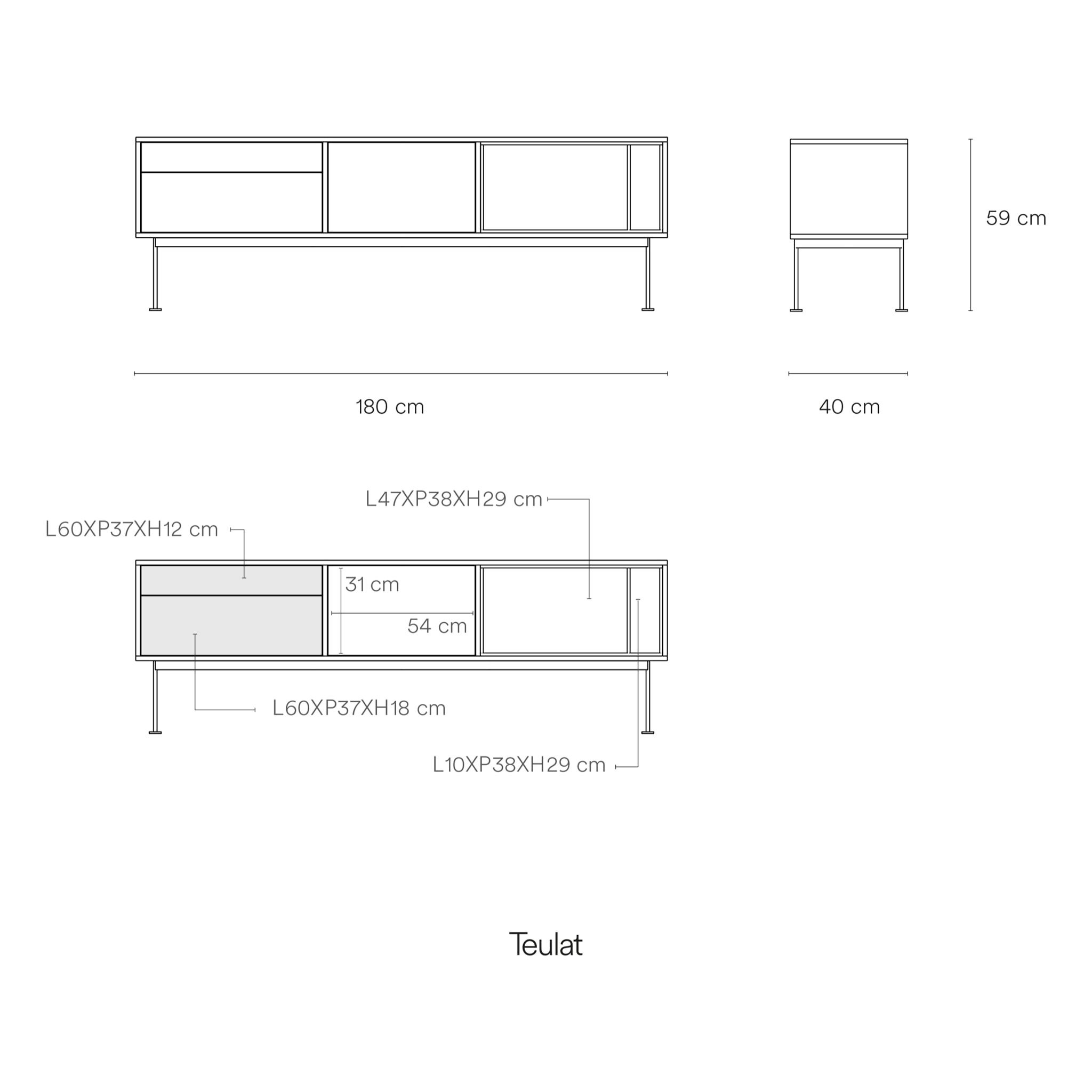 Mueble de televisión Yoko 2 cajones y 1 puerta roble y crema