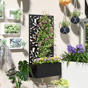 Jardinera Exterior Grande de Metal Jardinera con Pantalla de Privacidad de Hojas Sólidas Decorativas Jardinera de Pared o Independiente para Patio Terraza 61x23x113 cm Negro