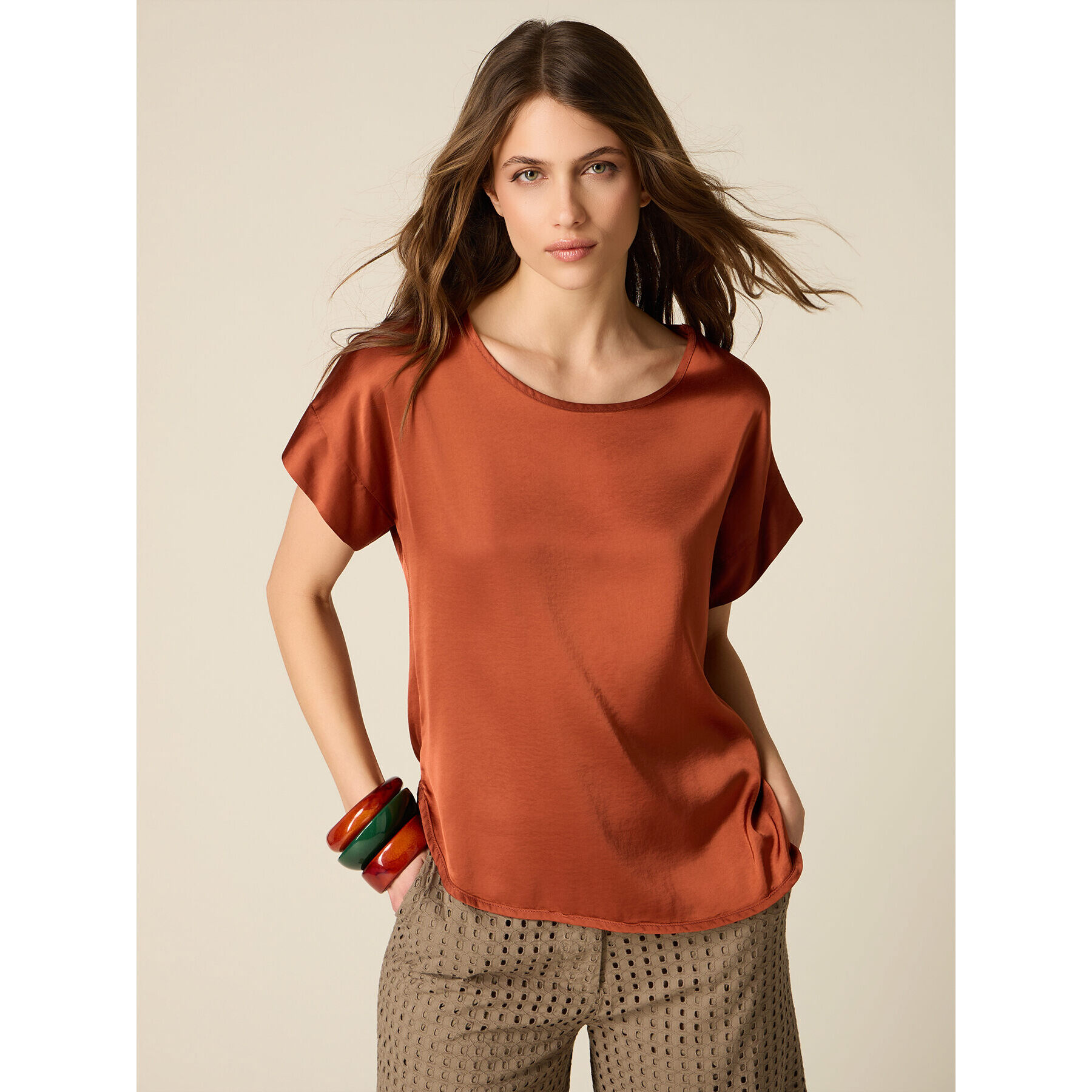 Oltre - Blusa in raso di viscosa - Marrone