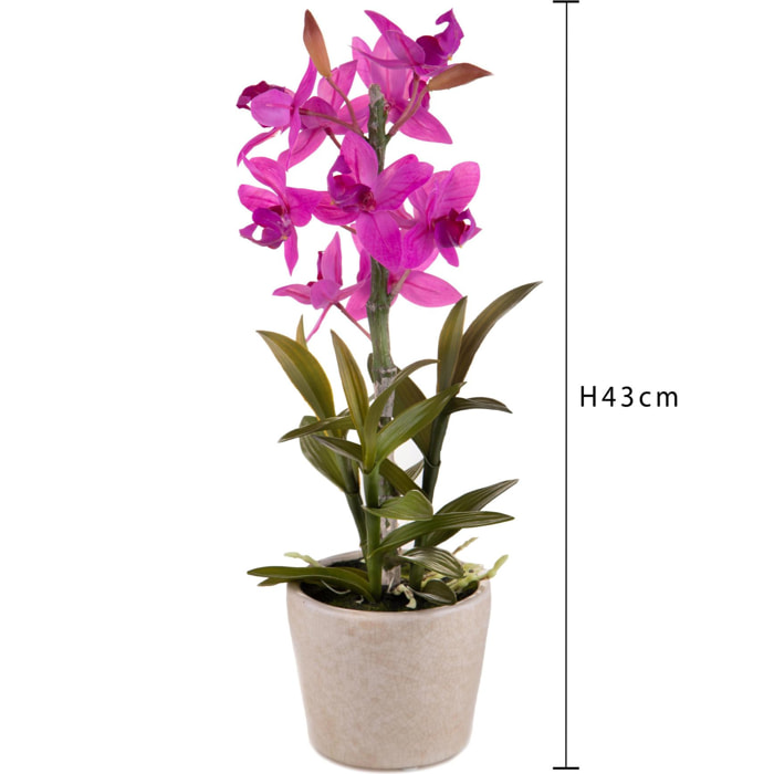 Orchidea Con Vaso. Altezza 43 Cm - Pezzi 1 - 20X43X18cm - Colore: Rosa - Bianchi Dino - Piante Artificiali