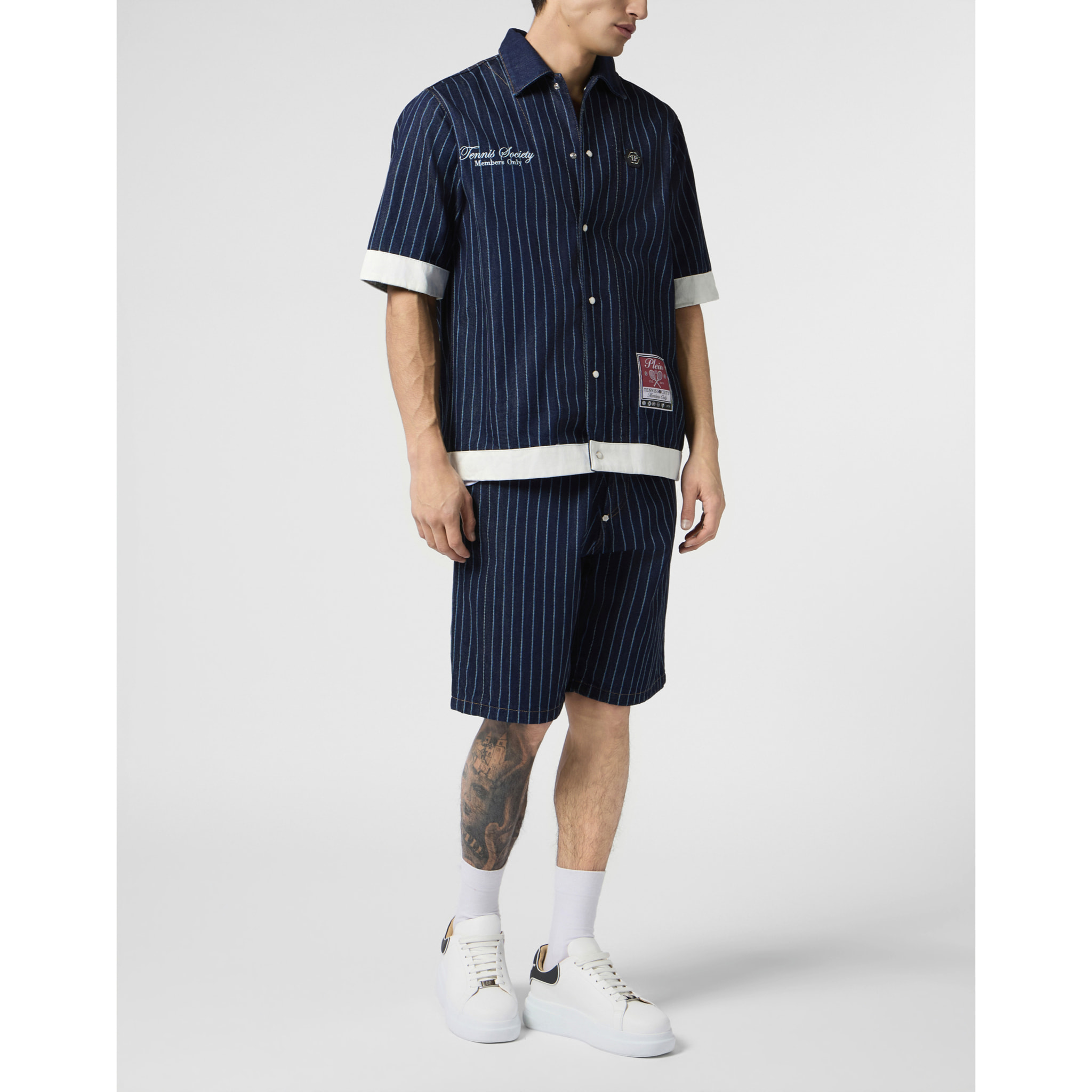 PHILIPP PLEIN Denim Shorts Pinstripe