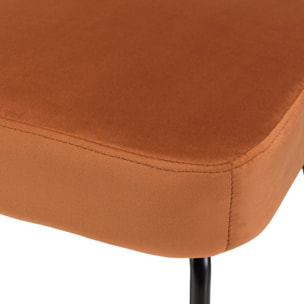 AGATHE - Fauteuil métal noir assise velours orange ambré dossier rotin