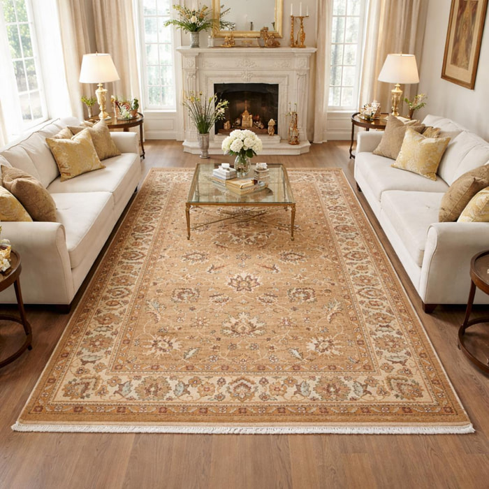 Tapis Cano rouge et beige aux motifs floraux d'inspiration Orientale