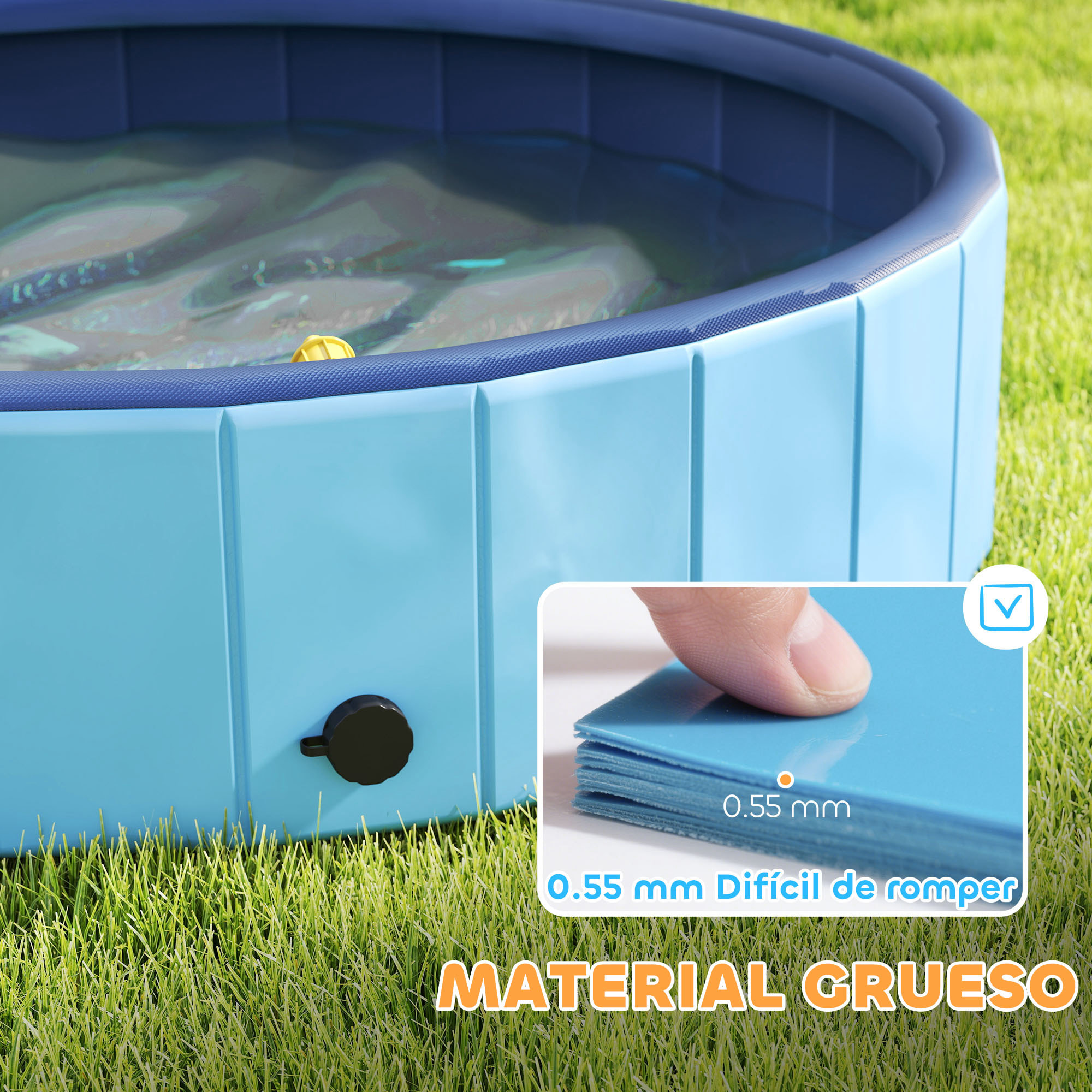 Piscina para Perros Plegable con Aspersor Bañera Portátil para Mascotas Grandes de PVC Antideslizante y Resistente al Desgaste para Interiores y Exteriores Ø120x30 cm Azul Claro