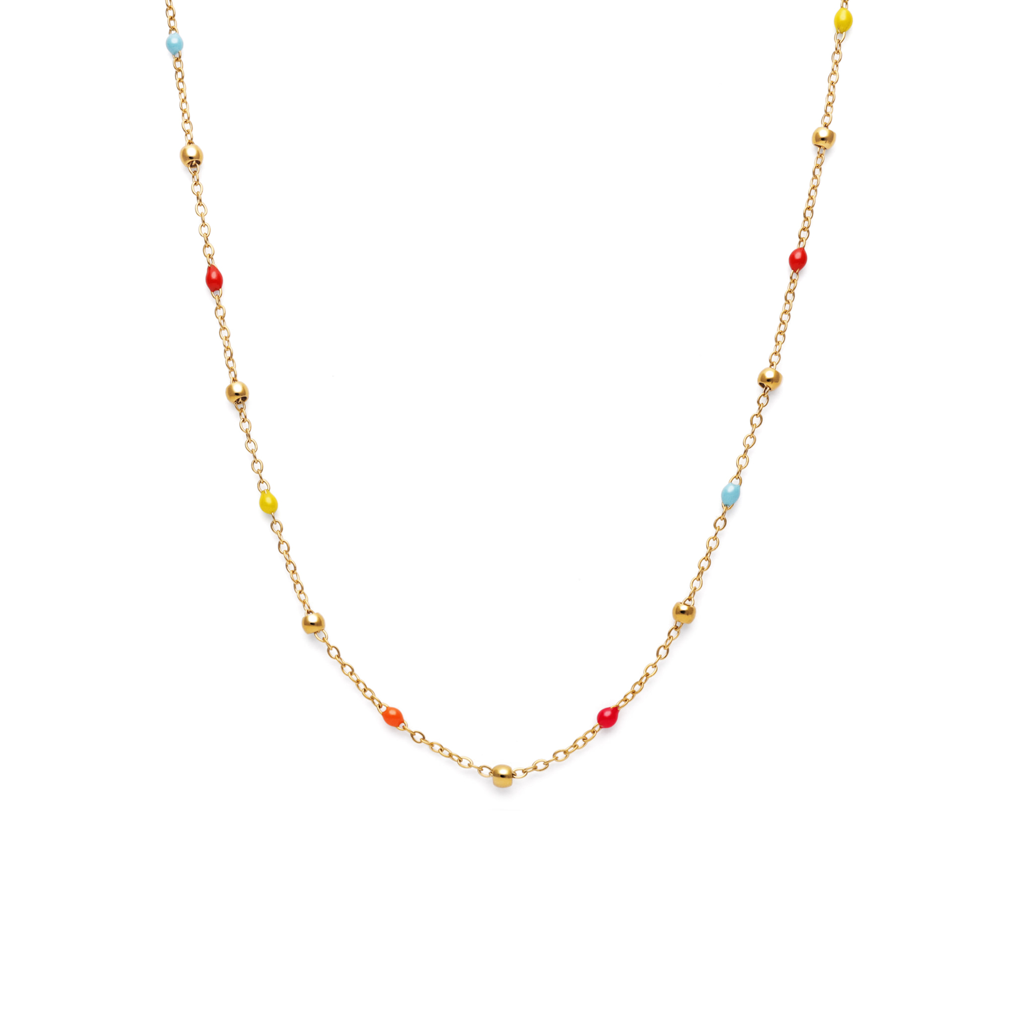 Collar Long Dots L Colors Enamel Acero Baño Oro