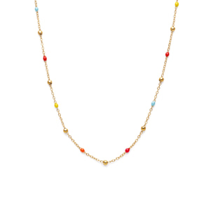 Collar Long Dots L Colors Enamel Acero Baño Oro