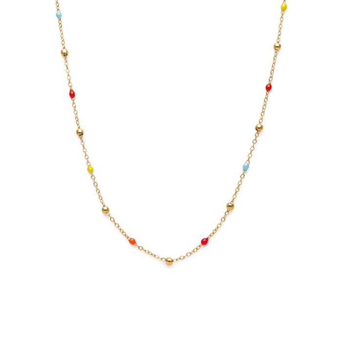 Collar Long Dots L Colors Enamel Acero Baño Oro