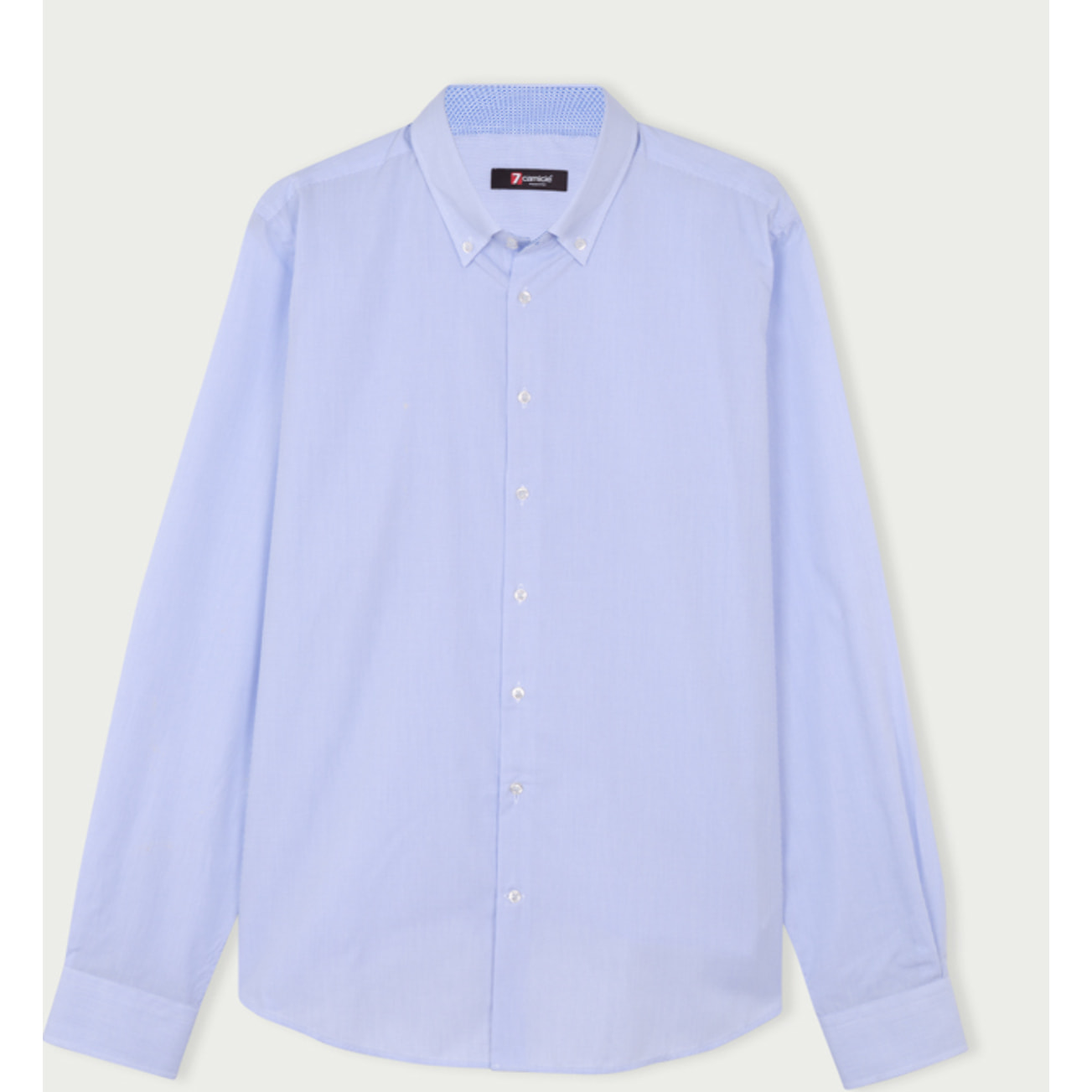 Camicia Uomo 2 Bottoni Button Down Slim Cotone Quadro Piccolo Bianco\Blu Inchiostro