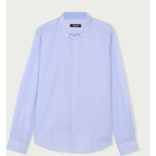 Camicia Uomo 2 Bottoni Button Down Slim Cotone Quadro Piccolo Bianco\Blu Inchiostro