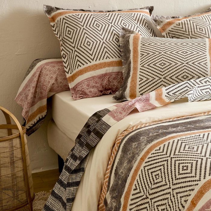 Taie d’oreiller coton 57 fils motif géométrique - Noir