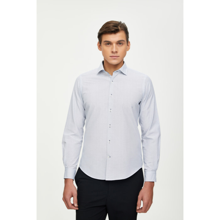 Camicia Uomo 1 Bottone Francese Slim Cotone Poliestere Stampato Bianco/Nero