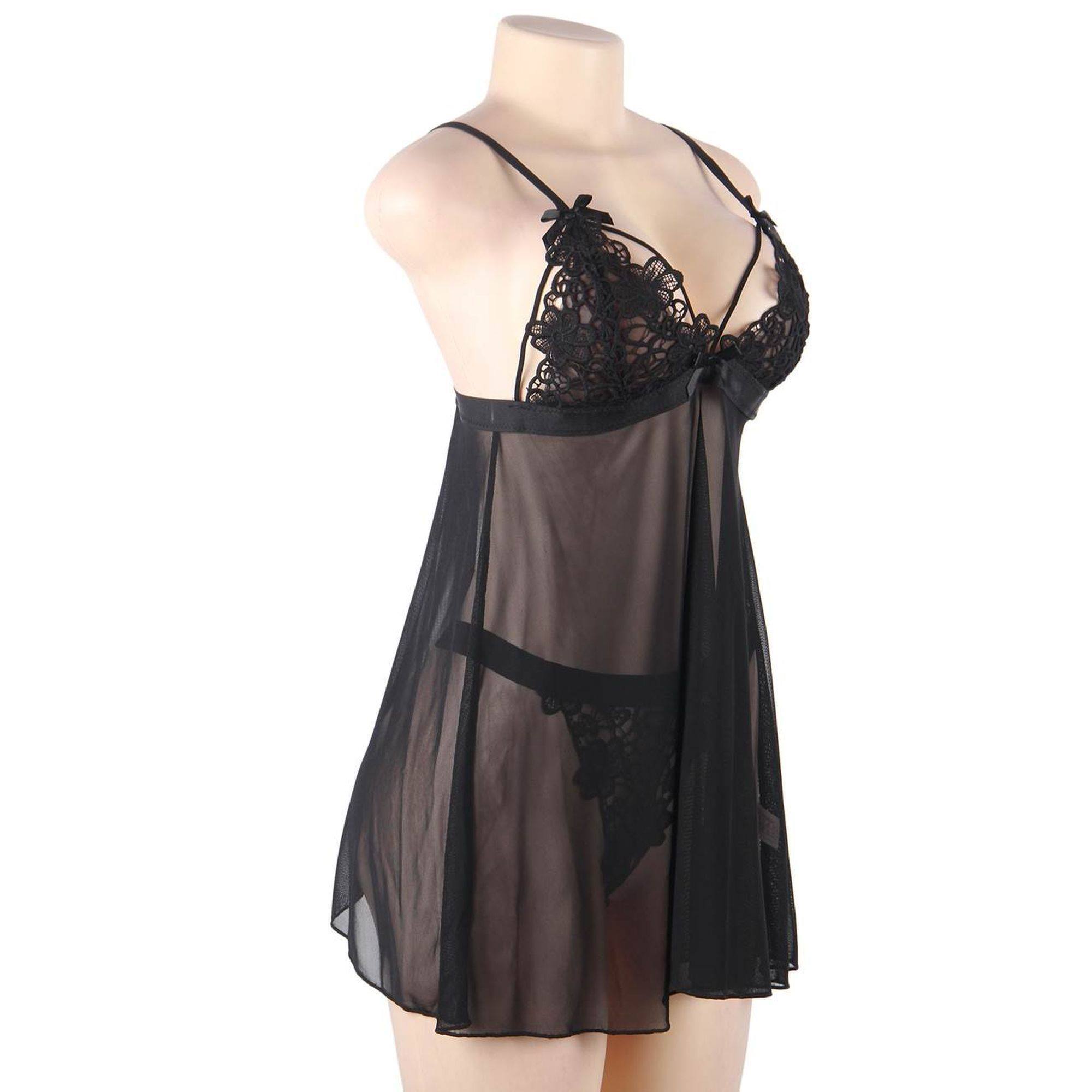 Babydoll negro con encaje y braga