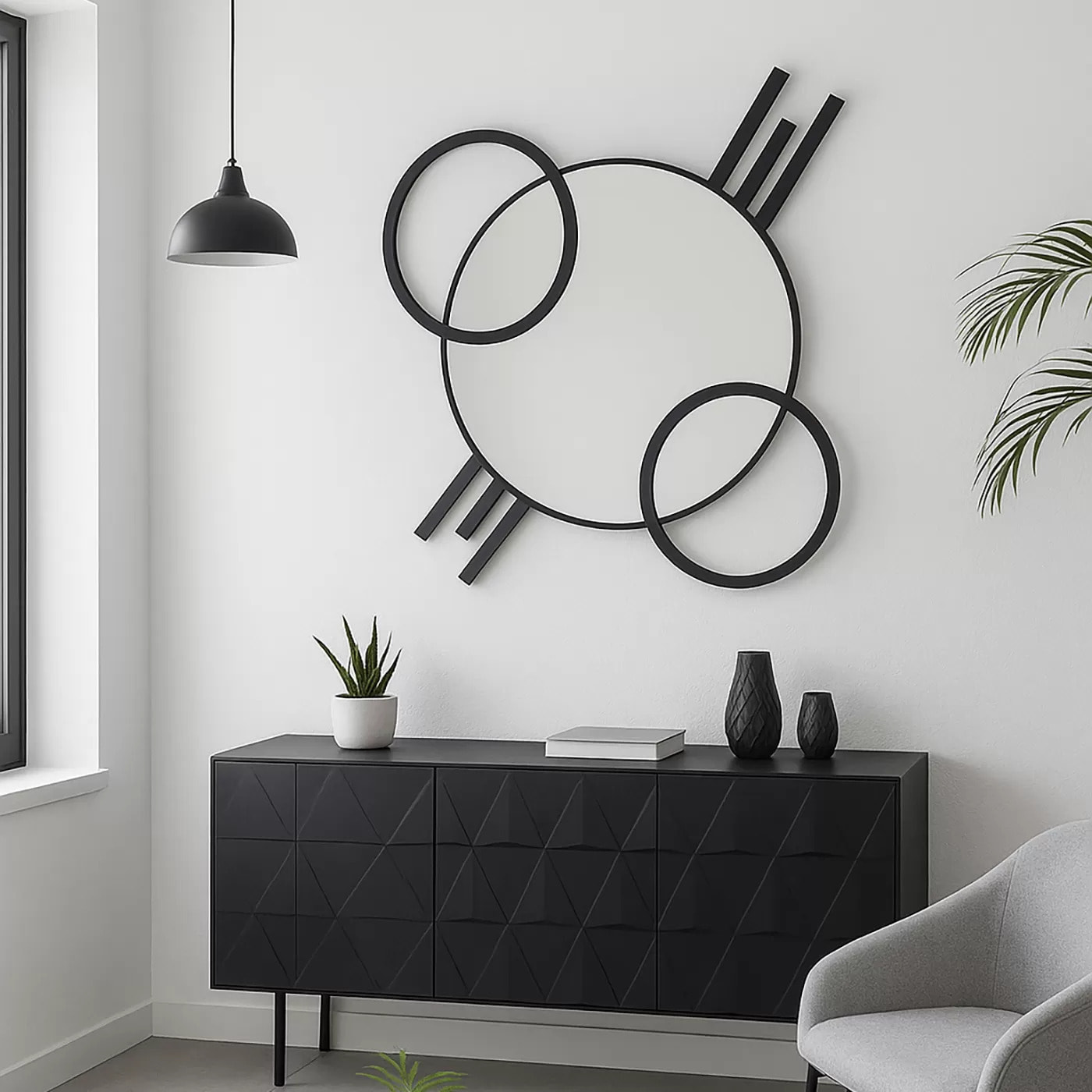 Miroir Triple Cercle noir 119x124cm Kare Design