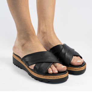 CIABATTA INCROCIATA VERA PELLE NERO