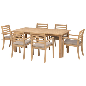 Salon de jardin extensible 180/240cm PADAR en acacia 8 places - coussins sable