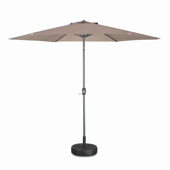 Parasol droit rond Ø300cm - Touquet Taupe - mât central en aluminium orientable et manivelle d'ouverture