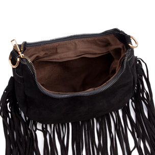 Ateleta bolso bandolera de piel auténtica gamuza, con flecos.