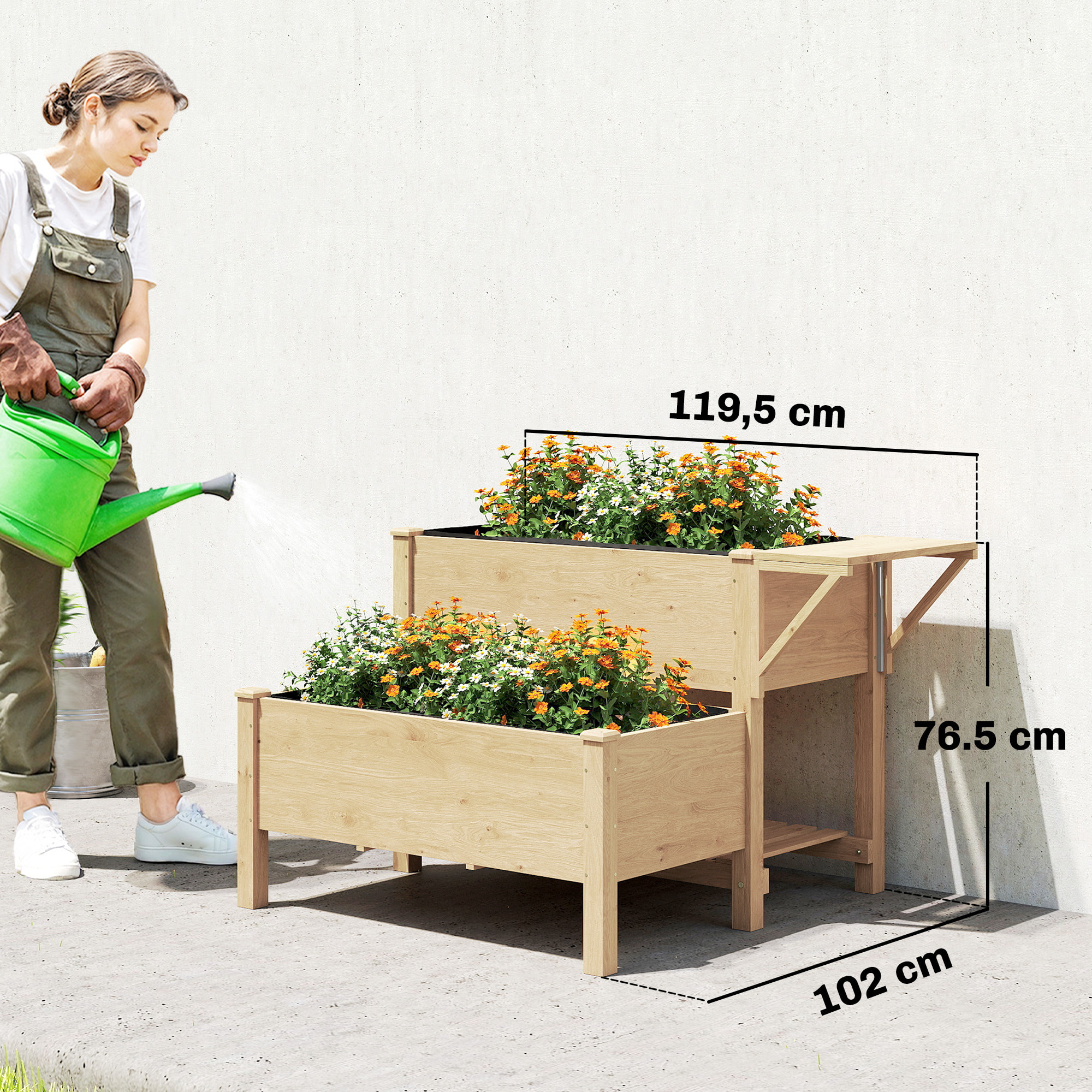 Carré potager bois en escalier sur pieds 2 niv. 2 étagères