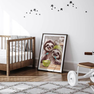 Affiche enfant jeune paresseux et spaghetti  Affiche sous cadre noir