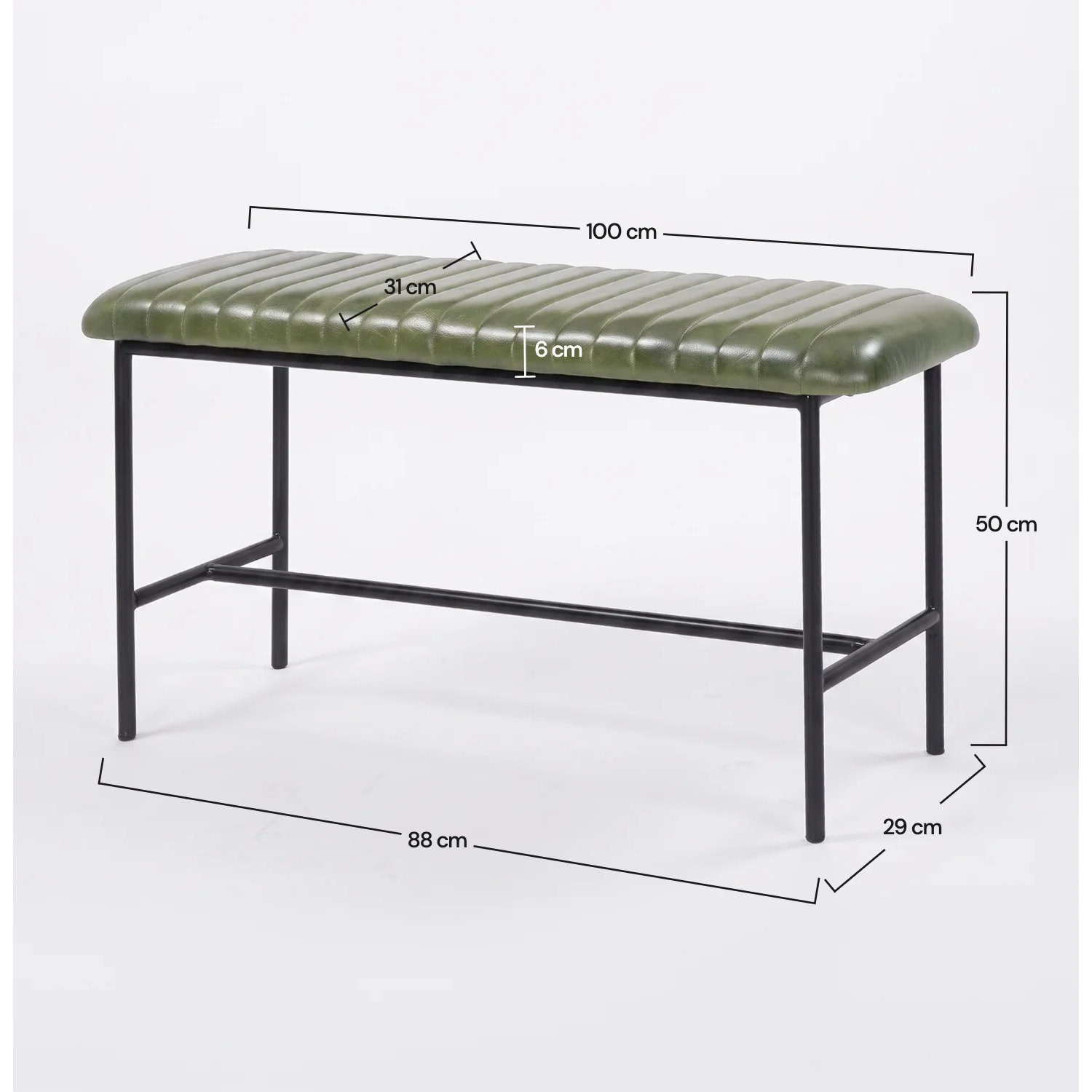 Banc 100 cm en cuir de buffle vert - Émile