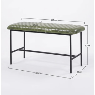 Banc 100 cm en cuir de buffle vert - Émile