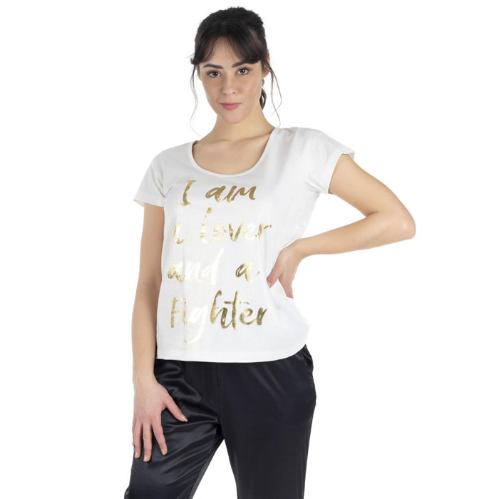 T-shirt da donna con bordi a taglio vivo a maniche corte Gold