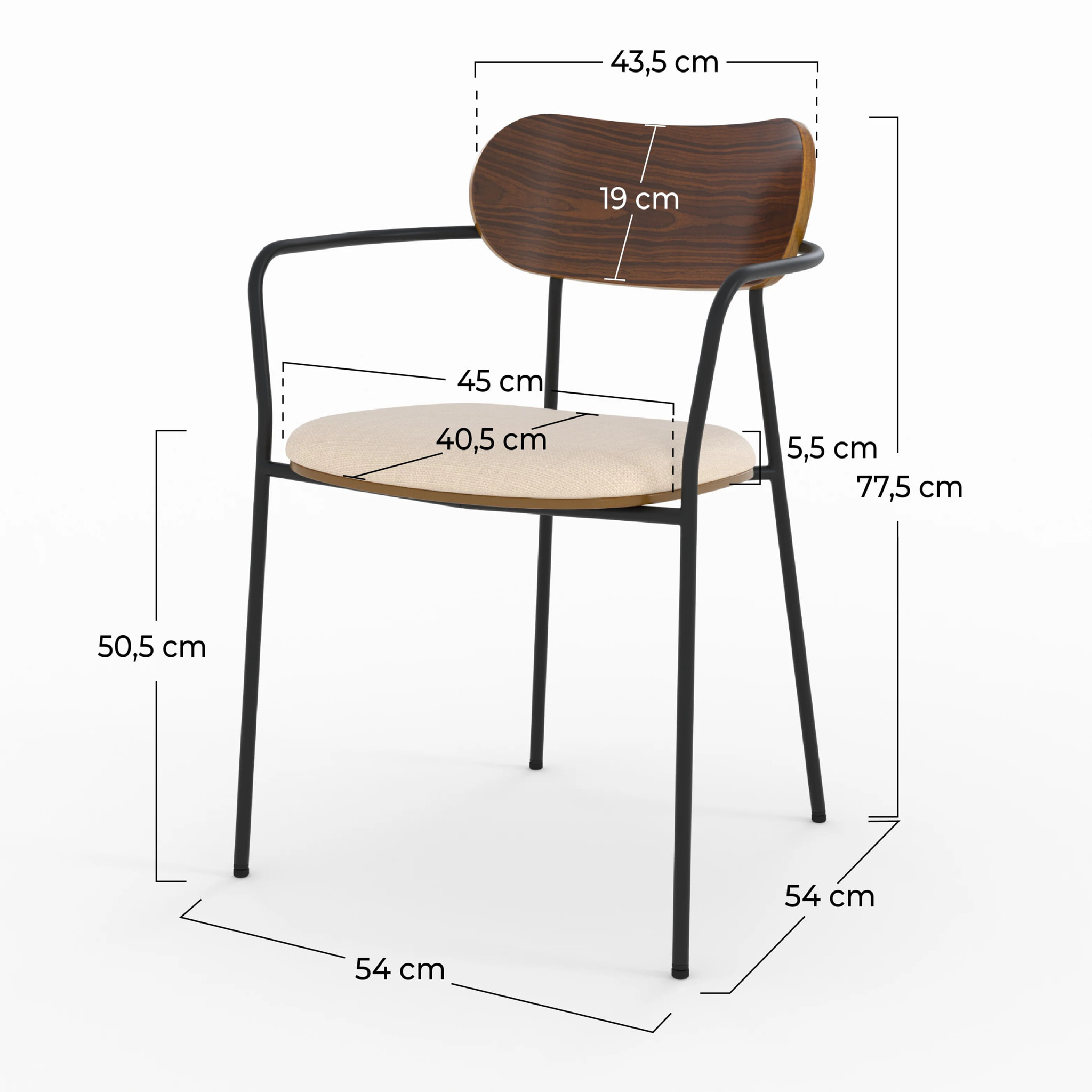 Lot de 2 chaises en tissu beige et placage en bois foncé - Marine