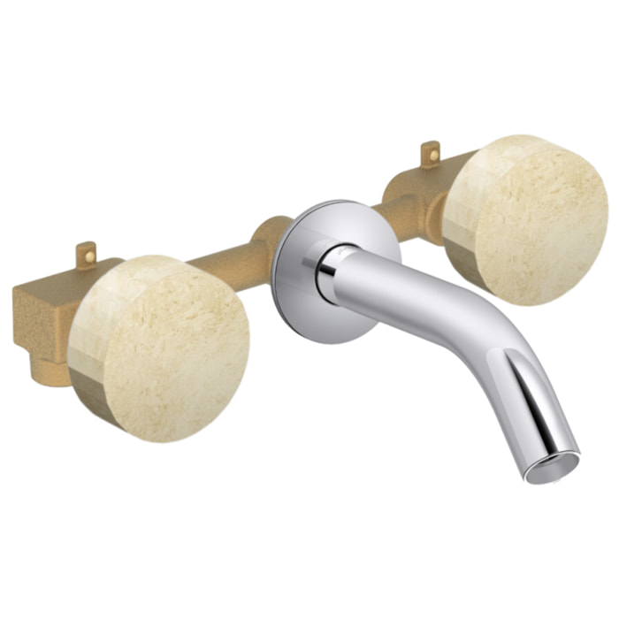 Pack mélangeur lavabo encastré 3 trous Grands Boulevards marbré travertin sable et chromé