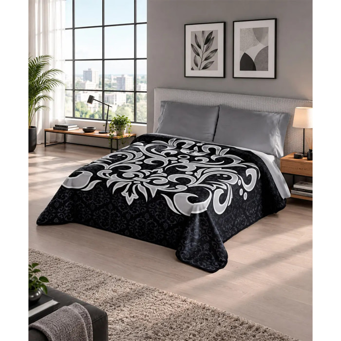 Coperta Plaid damascata Nero in morbido pile di poliestere