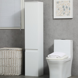 Meuble colonne rangement salle de bain 2 placards 3 étagères style contemporain blanc